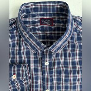 UNTUCKit Men's XXL Wrinklefree Blue Red White 100% Cotton Long‎ Sleeve Button Up